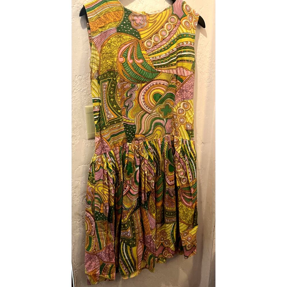 1960s psychedelic dress Pleated Skirt Sleeveless med/lrg